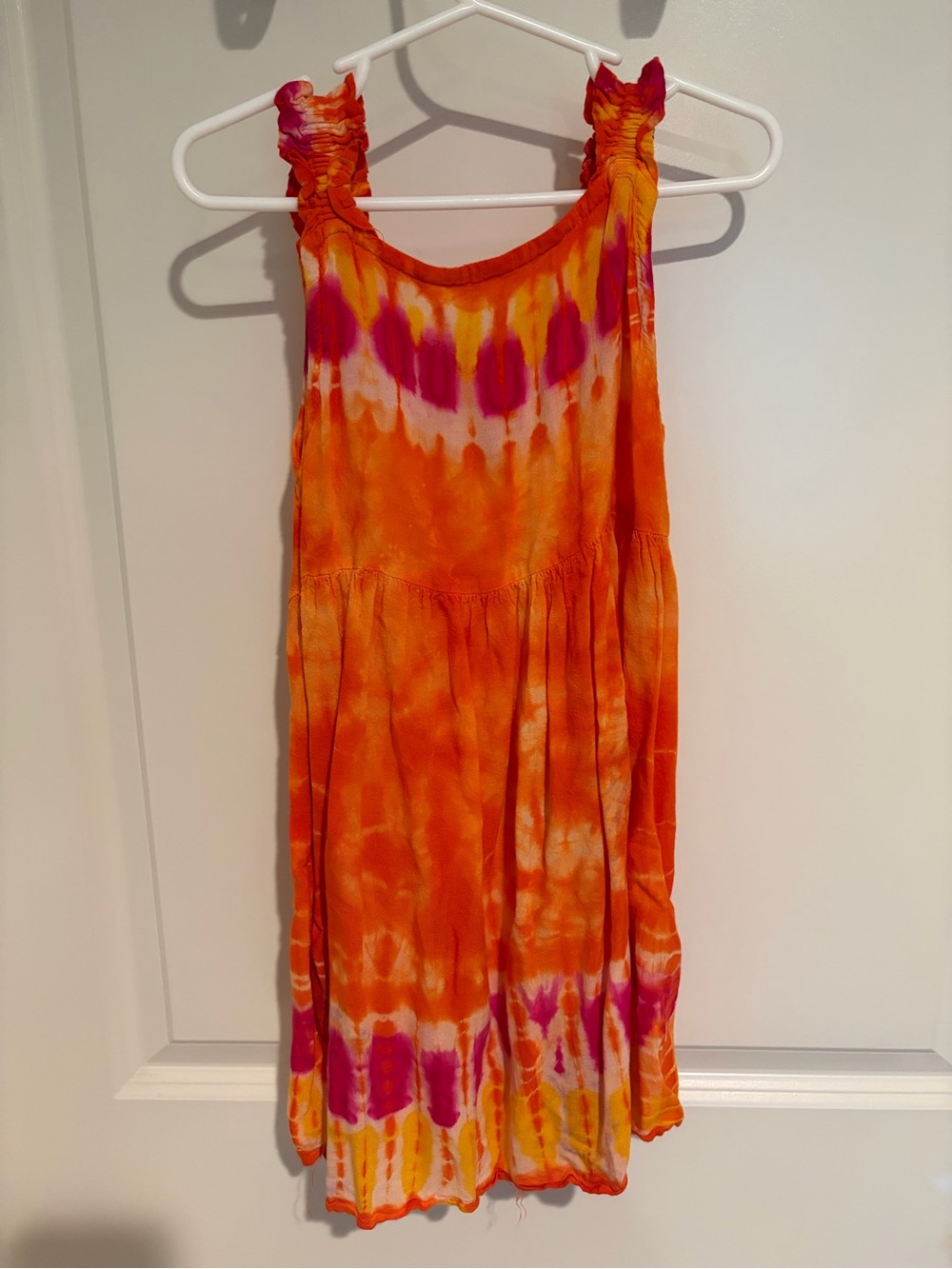 Bright Orange Tie-Dye Sundress with Pink & Yellow Accents